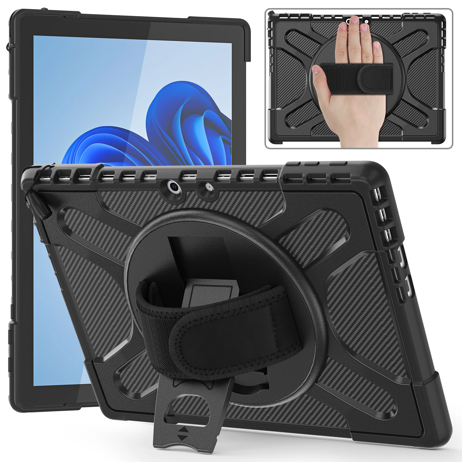 Heavy Duty Case For Microsoft Surface Pro 10 9 8 7 6 5 4 3-Layers Protect Hybrid Cover For Go 1 2 3 4 Shockproof With Hand Strap