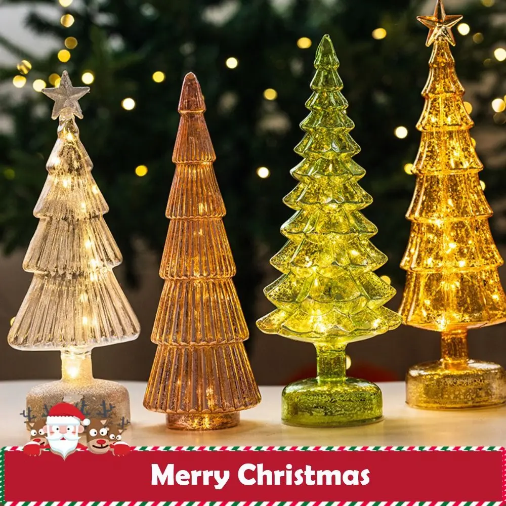 Luminous Glass Christmas LED Lights Desktop Lamp Xmas Ornaments Christmas Tree Nightlight Atmosphere Glitter