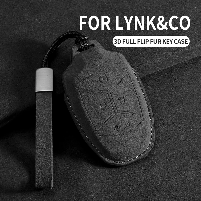 حافظة مفاتيح السيارة لـ LYNK & CO 08 2022 2023 2024 LYNK CO 08 لـ LYNKCO 01 02 03 05 06 09 سلسلة مفاتيح حامل مفتاح السيارة من جلد الغزال