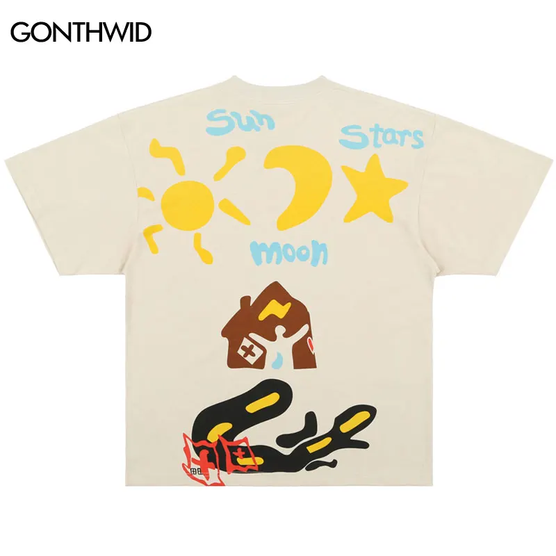 Hip Hop Punk Streetwear Y2K T-Shirt Harajuku Graffiti Star Graphic Print Loose Tshirt 2023 Fashion Men Casual Oversized Tee Top