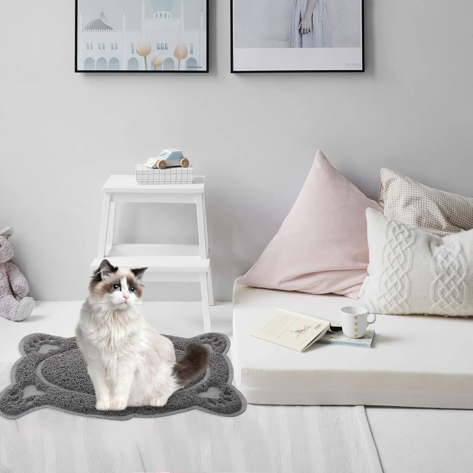 

40x30cm PVC Pet Placemat Anti-Slip Thicken Uniform Circle Textured Clean Home Floor Protection Grey PVC Placemat for Pet