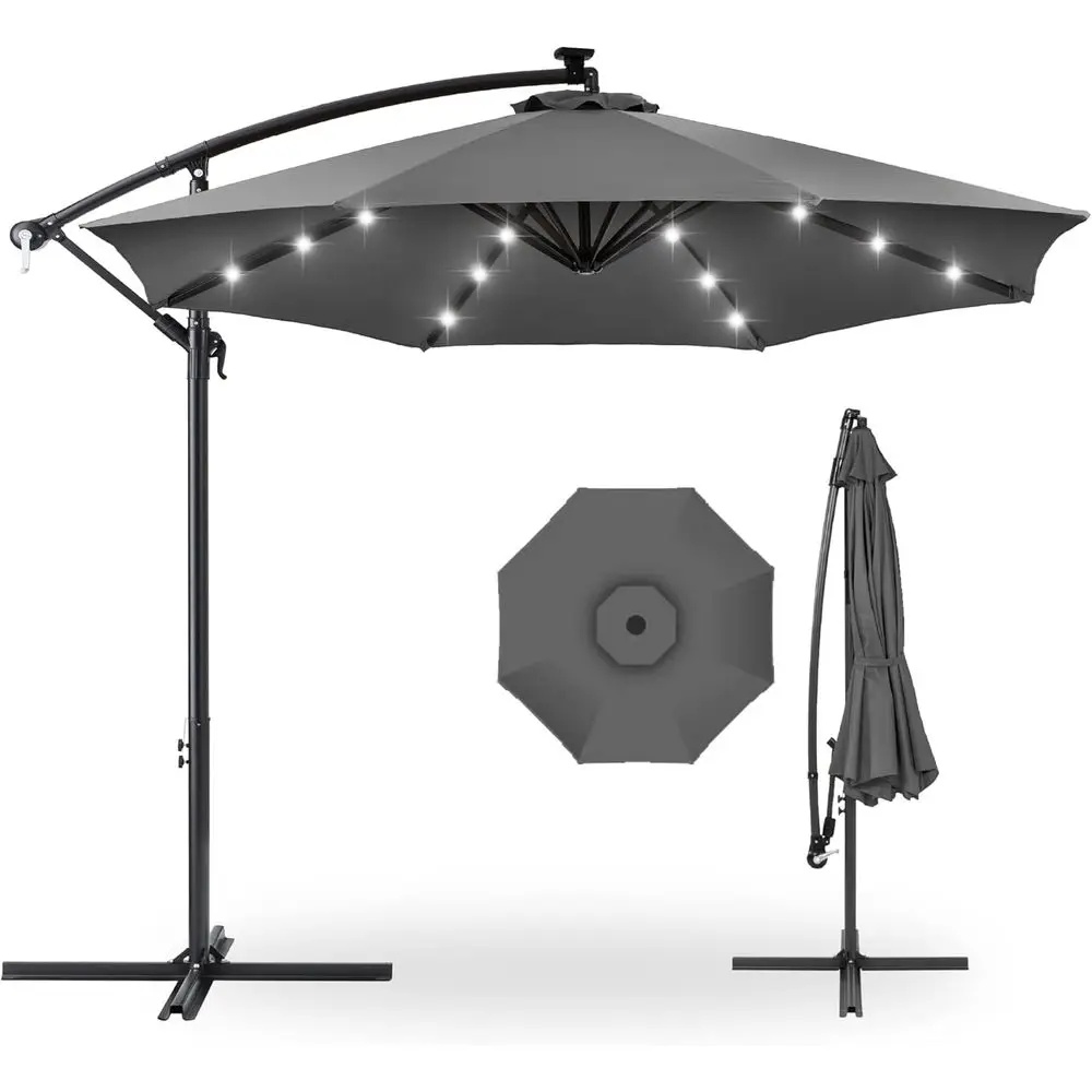 

10ft R-Shape Cantilever Patio Umbrella with 8 Ribs, Easy Adjustment - Gray