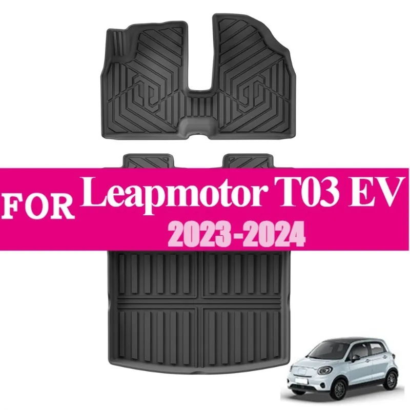 

Car Floor Mats For Leapmotor T03 EV 2023-2024 TPE 3D Floor Mat Set with Odorless Tray and Trunk Pad Waterproof All Weather Black