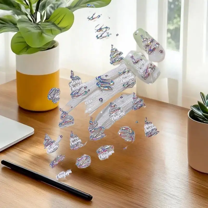 

Cute Christmas Style Bow Star Christmas Tree Nail Art Stickers Girly Nail Art Print Embossed Stickers Women Nail Decoration Gift