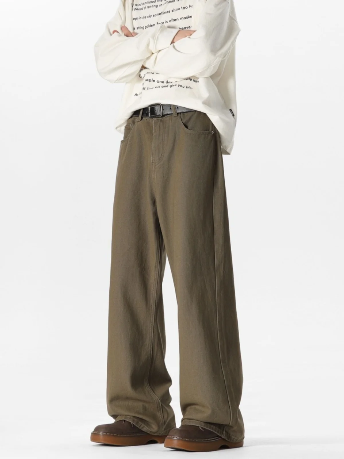 Cleanfit American Style Retro Basic Men's Jeans Straight Loose Brown Casual Long Pants Autumn Wear Youth Trend Cotton Denim