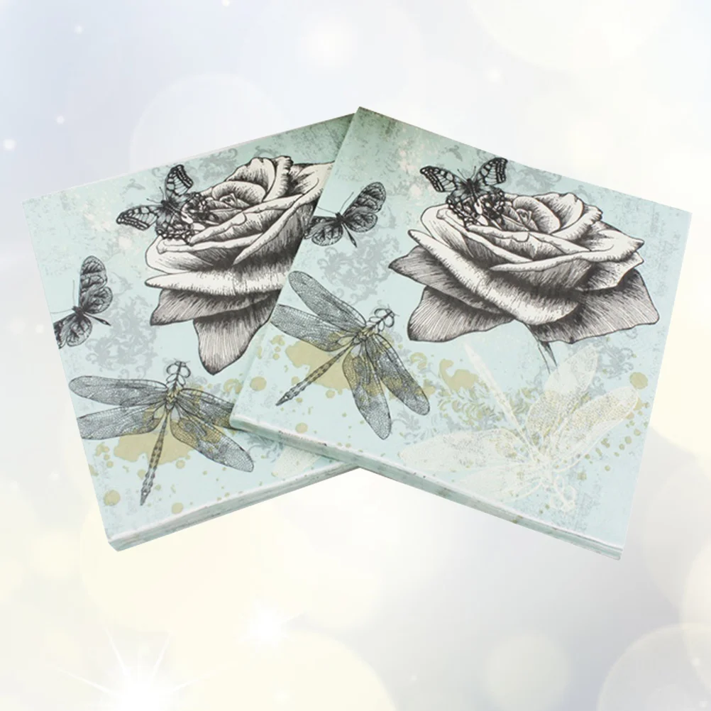 20PCS Color Printed Napkin Dragonfly Creative Paper Towel Facial Tissue Colorful Printing Napkin Flower Napkin for Party Gatheri