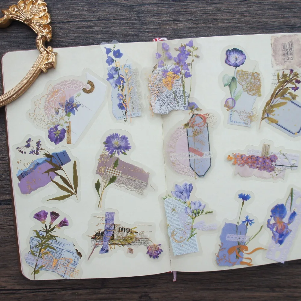 

28pcs Gold Purple Wild Flower Hide Among The Trees Style Sticker Scrapbooking DIY Gift Packing Label Decoration Tag