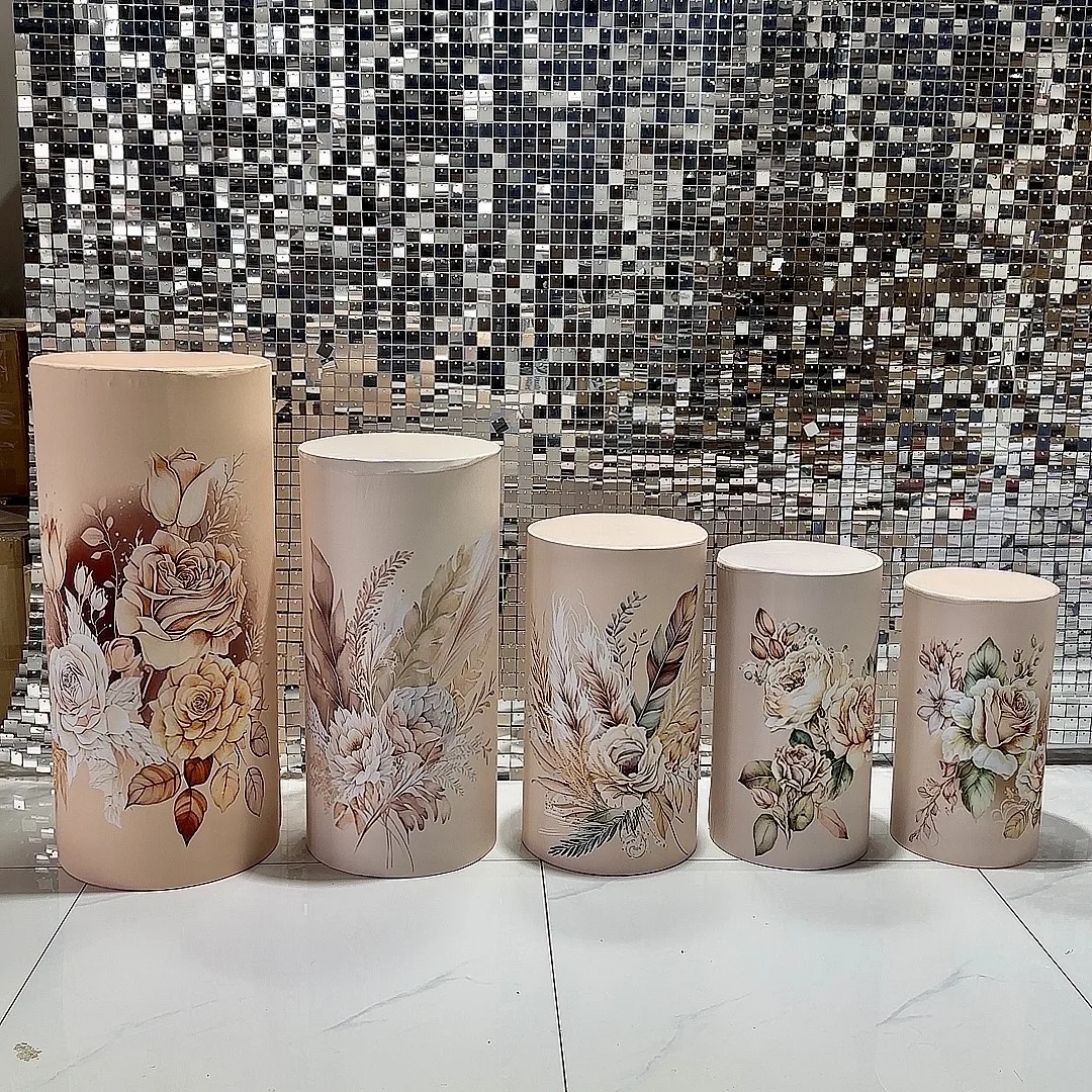 أغطية أعمدة سبانديكس بنمط زهور عتيق ، غطاء قاعدة أسطواني لحفل الزفاف وعيد الميلاد ، مستلزمات ديكور مفرش المائدة