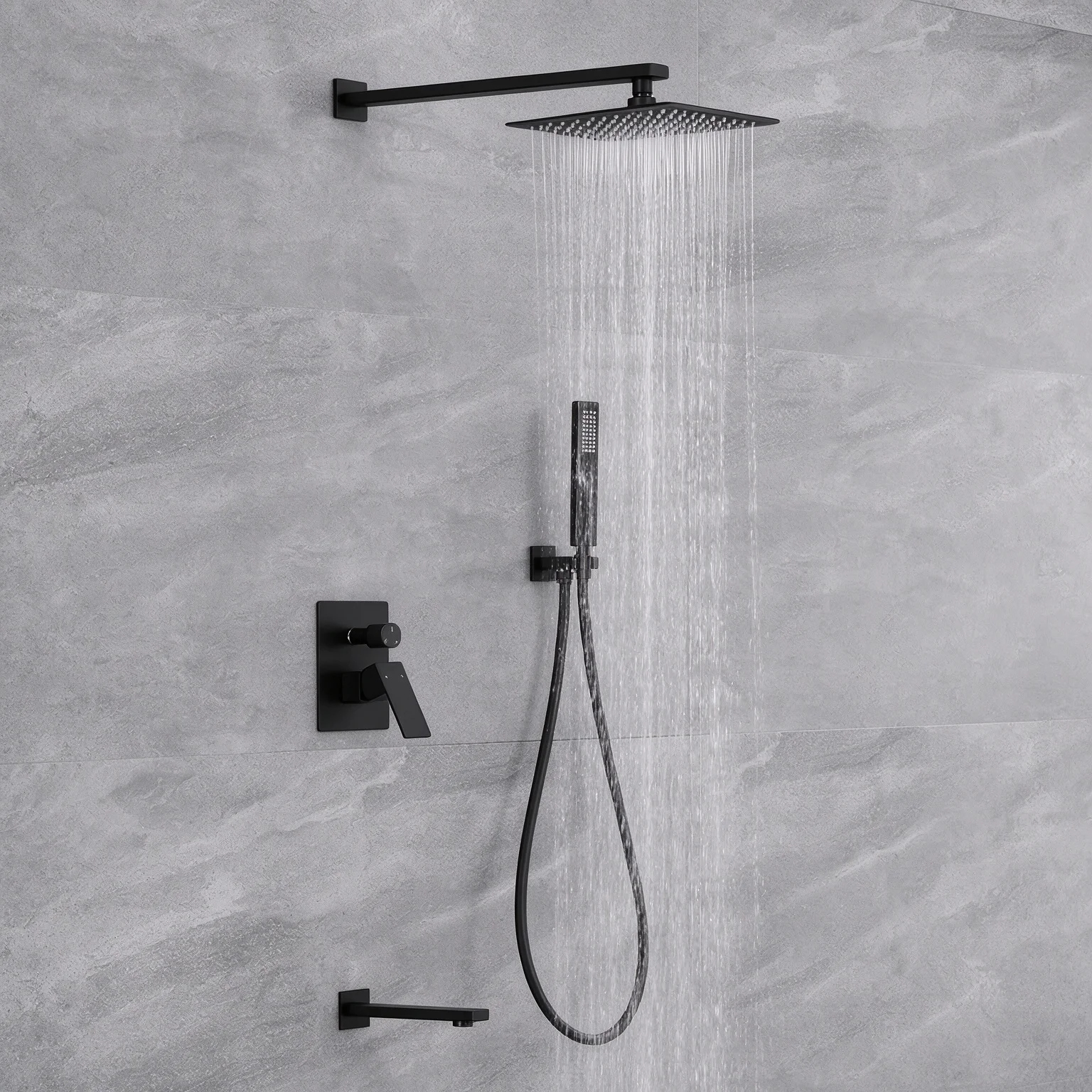 Concealed Rainfall Shower System SUS304 Shower Complete Set 3 Function Anti-Corrosion Hotel & Apartment Bathroom