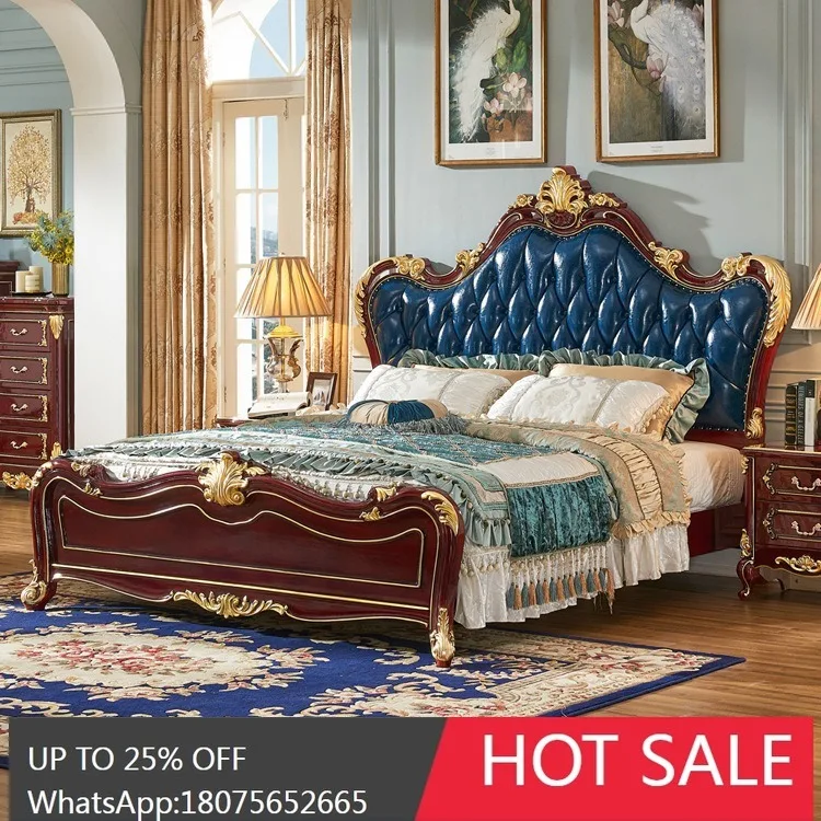 SGF European Style Solid Wood Double Bed Master Bedroom Luxury Vintage Red Sandalwood Carved High Box Bed