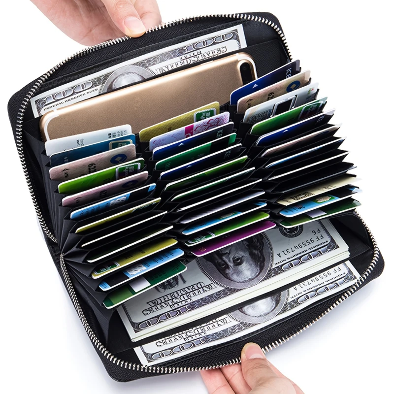 

Unisex Leather Organ Card Bag Holder Long Wallet Passport RFID Multi-card Slot Men Women Large-capacity Business Card Holder