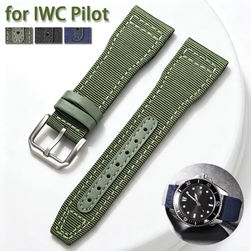 Canvas Nylon Watch Strap for IWC Pilot Watches 20mm 21mm 22mm Military Woven Watch Band Green Black Navy Sport Comfort Bracelet