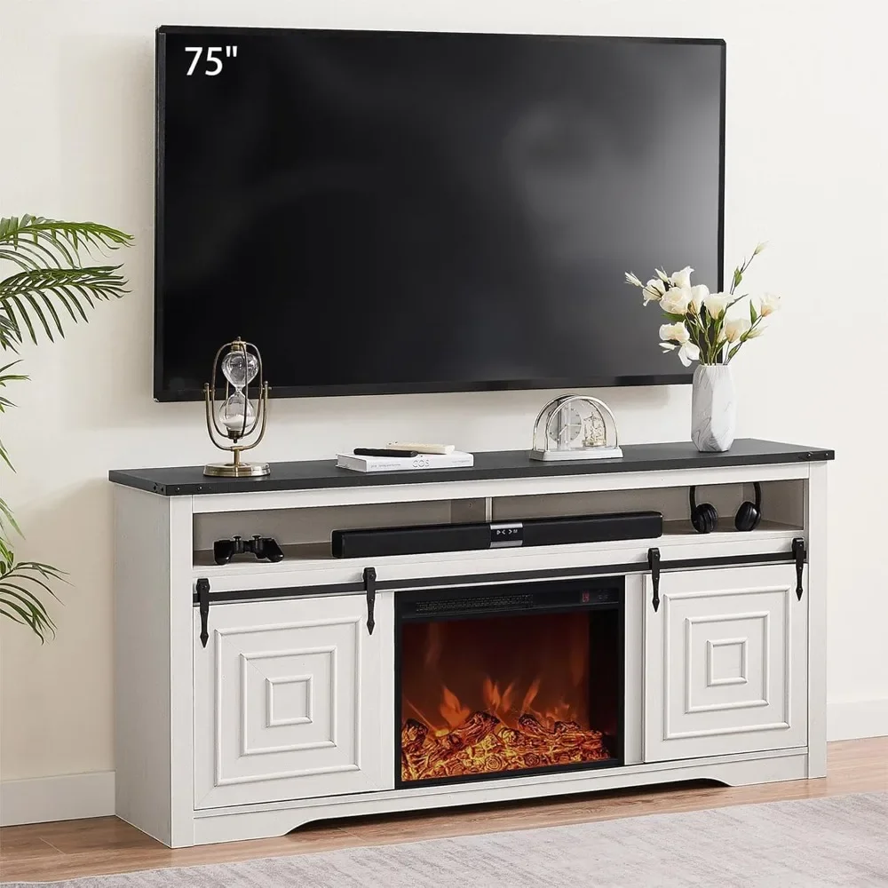 TV Stand with Fireplace, Farmhouse Entertainment Center with Storage & 23