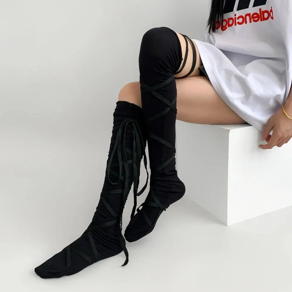 

New Punk Calf Tie Leg Cover socks Y2K Lolita Gothic Japanese JK Club Thin Stocking Women Cosplay Socks