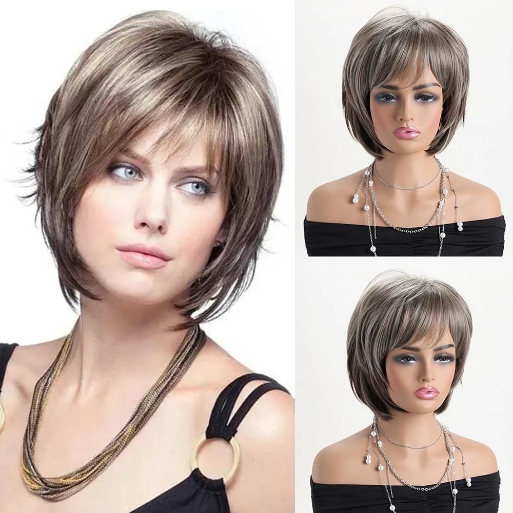 Short Natural Wigs with Bangs for Women