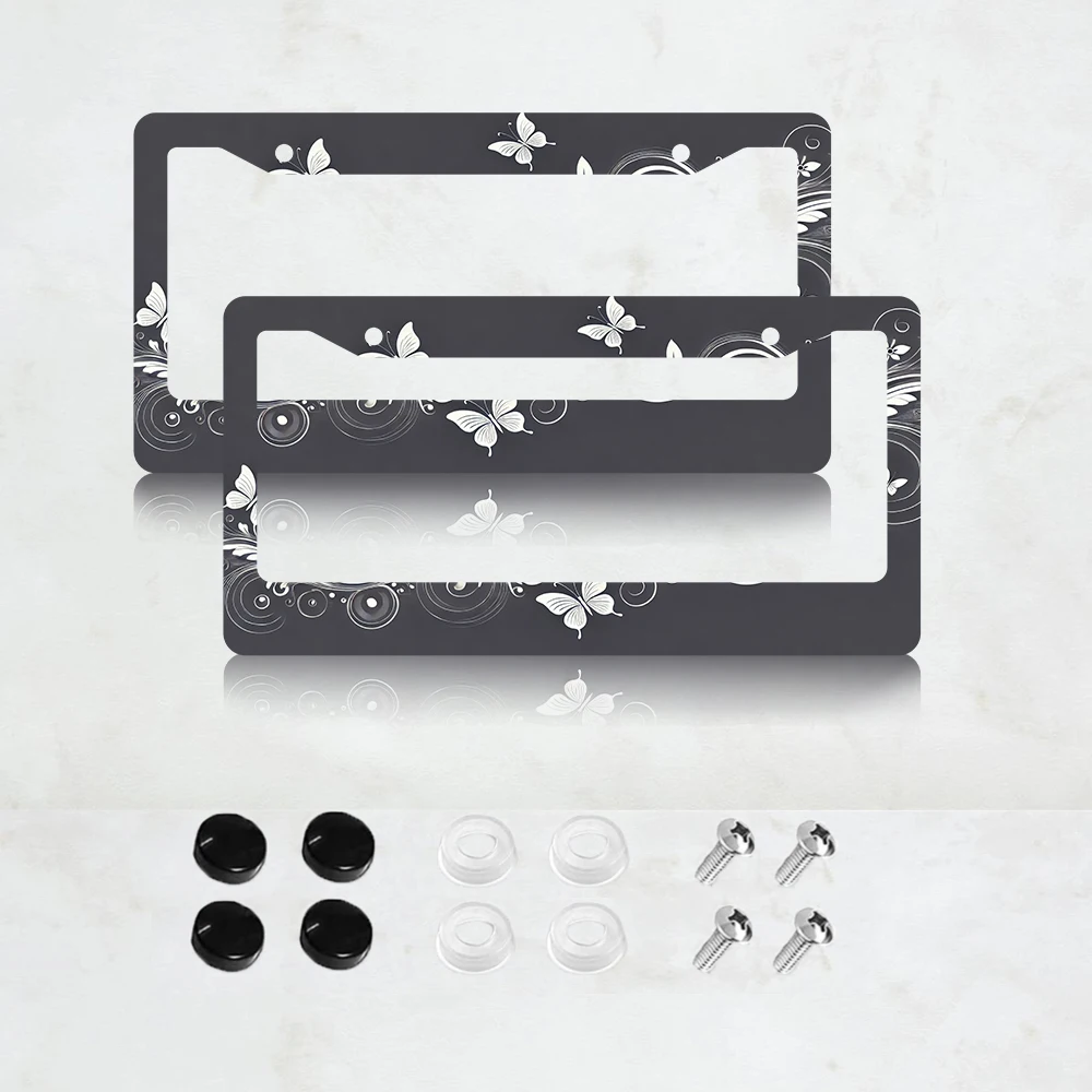 

2PC Butterfly License Plate Frame Aluminum License Plate Frame - 6 x 12 Inch US Standard Size, Decorative Car License Plate