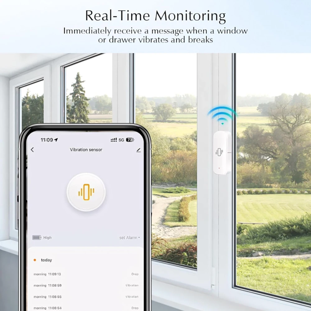 CPVAN WIFI مستشعر الاهتزاز كاشف لاسلكي ذكي الاستشعار كاشف إنذار الحركة تويا/تطبيق الحياة الذكية الإخطارات عن بعد #4