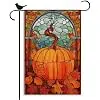 Fall Pumpkin Glass Garden Flag Fall Maple Leaf Leaves Flag double sided Burlap Farmhouse Decor 12.5x18 Inch jjp