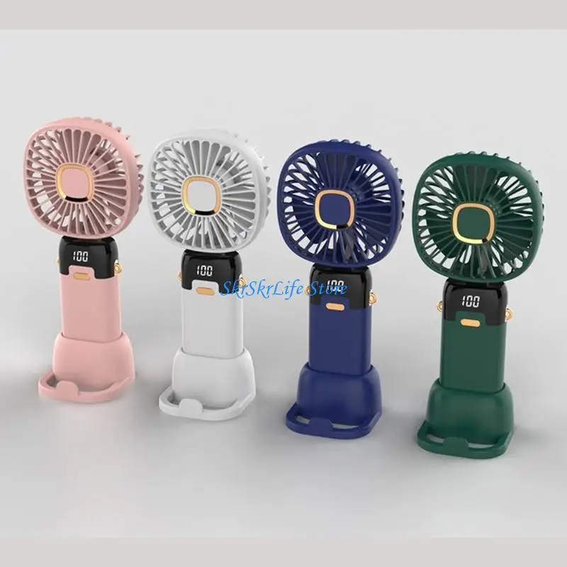 مروحة قابلة للطي E65E قابلة لإعادة الشحن مع حامل الهاتف لضبط تدفق الهواء ومروحة سطح المكتب USB