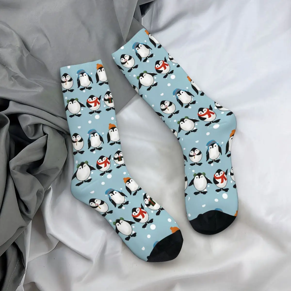 Calcetines largos con estampado navideño de pingüinos, medias Harajuku de alta calidad para todas las estaciones, accesorios para regalos Unisex