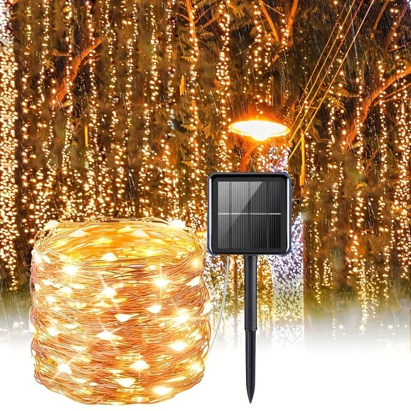 

Outdoor LED Solar Fairy String Lights Waterproof Garden Decoration Garland 8Modes Copper Wire Light for Street Patio Christmas
