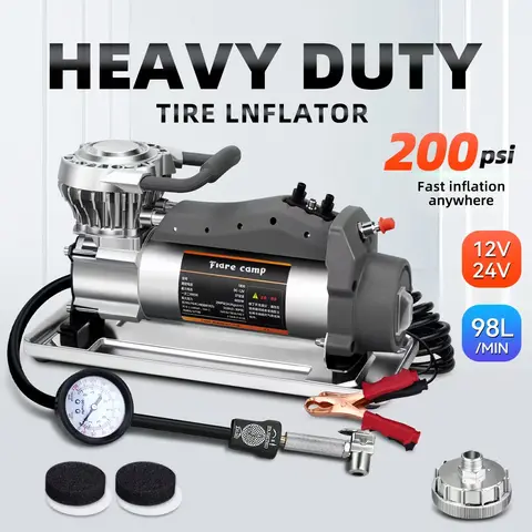 자동차/트럭/SUV/Jeep/RV 12V 헤비 듀티 펌프, 악어 클립, 최대 37인치용 슈퍼 타이어 팽창기 휴대용 온/오프로드 공기 압축기