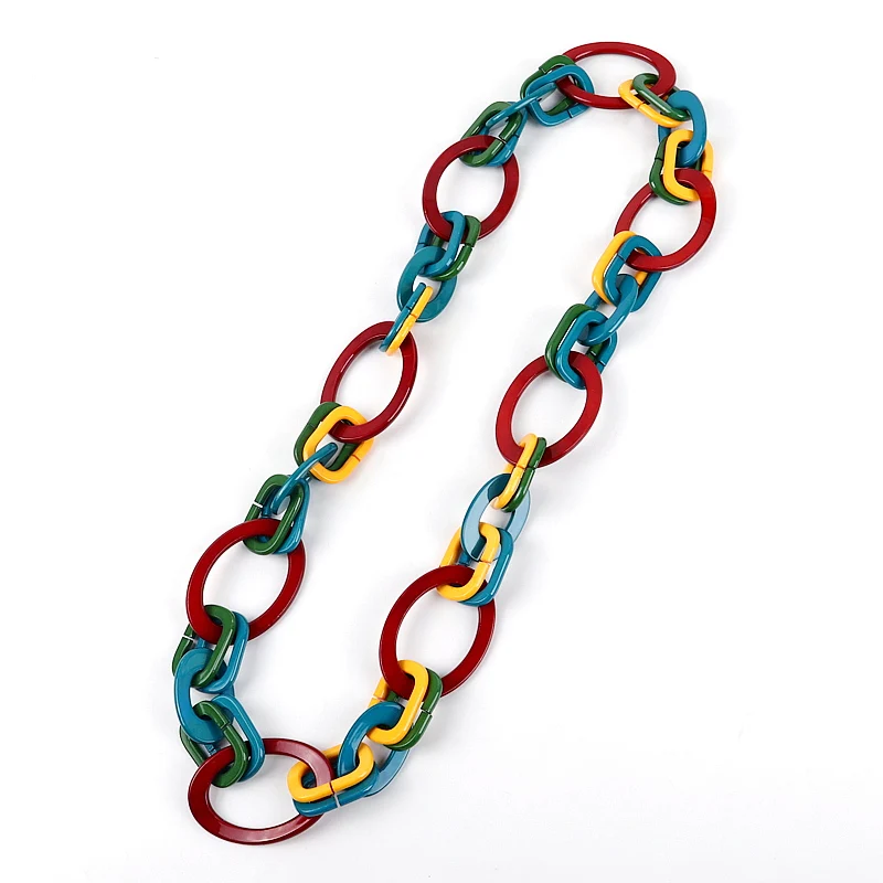 FishSheep Bohemian Geometric Acrylic Long Chain Necklace for Women Resin Big Multi Color Links Necklaces Collar Party Jewelry