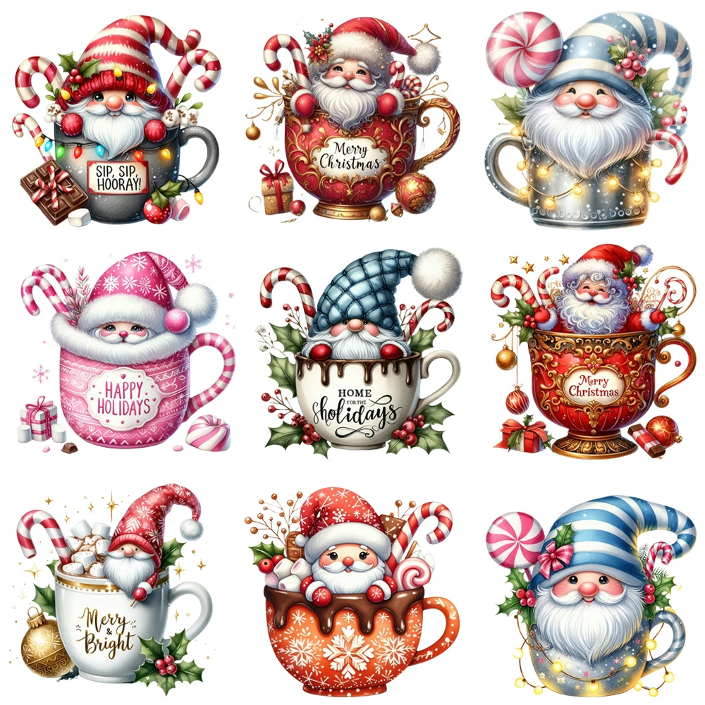 15 سنتيمتر الاطفال لطيف كأس عيد الميلاد سانتا الحديد على DTF نقل الحرارة ملصق Diy بها بنفسك تي شيرت الحديد على نقل بقع طباعة ملصق مائي #1