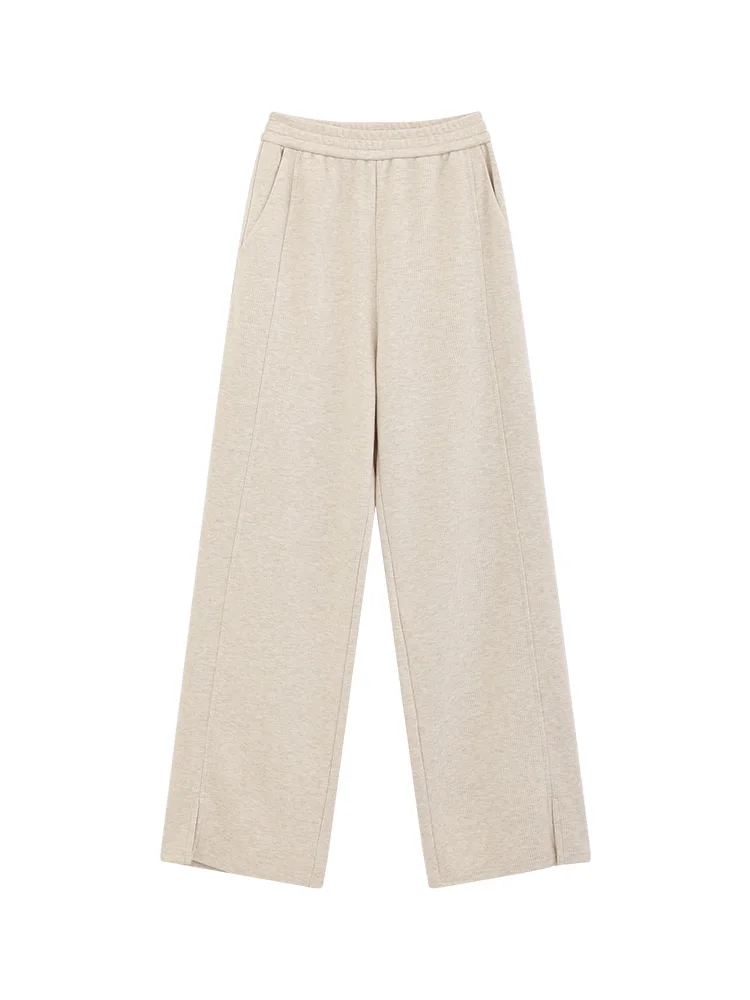 High Waist Knit Wide Leg Pants Brushed Straight Trousers Women Spring Casual Draped Bottoms Petite Slimming Relaxed Lazy Outfit