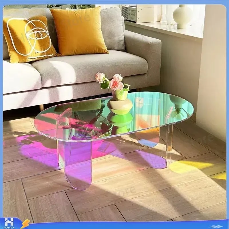 Iridescent Clear Acrylic Coffee Table Shatterproof Sofa Side End Table for Living Room Lounger Home Office Decor Modern