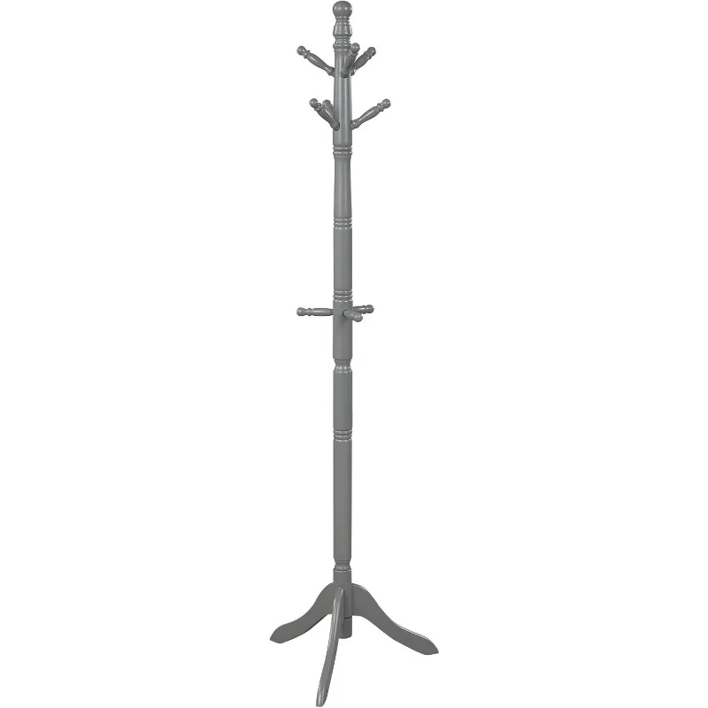 Wooden Hanger, Freestanding, Entryway Height Adjustable Hanger with 9 Hooks and Stable Tripod Base, Rubber Wood Hanger