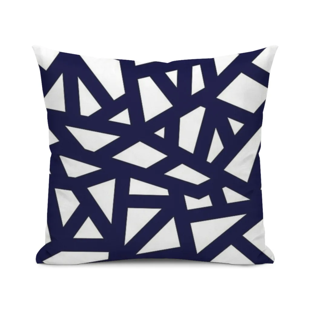 

Navy Blue Thick Mosaic Lines On White Pillow Case SoftCushion Cover For Home Decor Easy To Clean