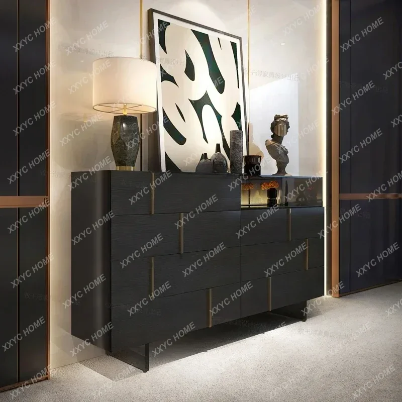 

A Italian Chest of Drawers Modern Living Room Black with Light Entrance Cabinet Storage Glass Cabinet
