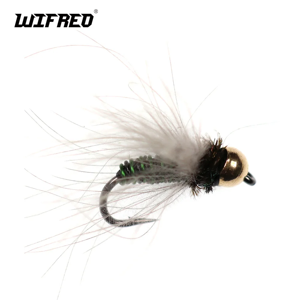 Wifreo 6PCS#14 Caddis Metallic Brass Bead Head Nymph Premium Rainbow Brown Brook Trout Greyling Arctic Char  Fishing Flies