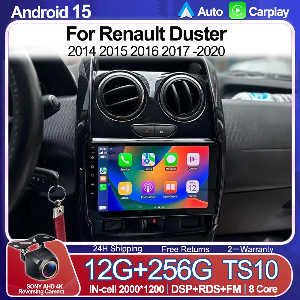 

Android 15 Car Radio For Renault Duster 2014 2015 2016 2017 -2020 Navigation GPS Android Auto Multimedia Player Carplay No 2din