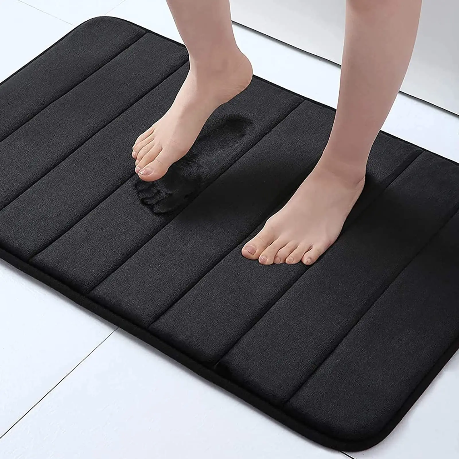 Badezimmer-Bodenmatte aus Memory-Schaumstoff mit Streifenmuster, rutschfest, super saugfähig, maschinenwaschbar, schnelltrocknend, weiche Duschmatte-Set