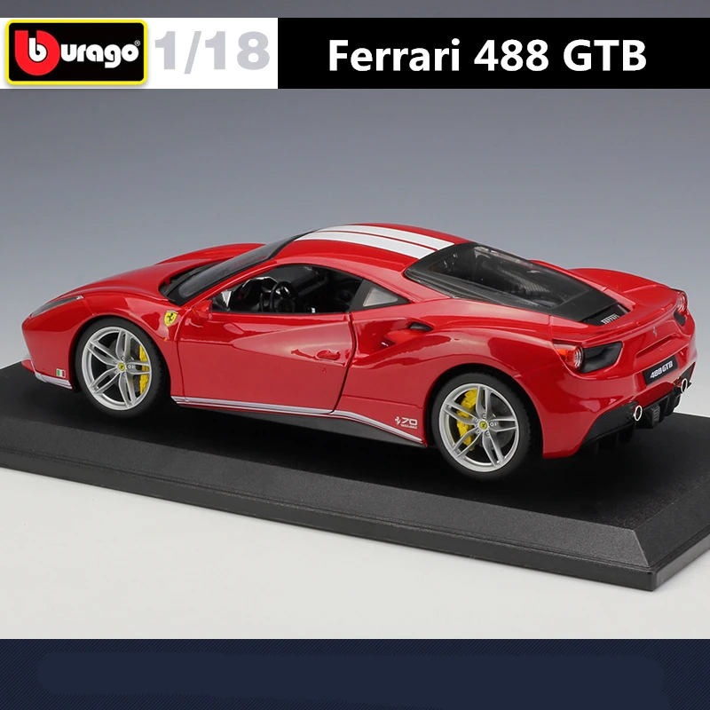 Bburago 1:18 Ferrari 488 GTB 70th Anniversary Alloy Car Model Diecasts Metal Toy Sports Car Model Simulation Childrens Toys Gift