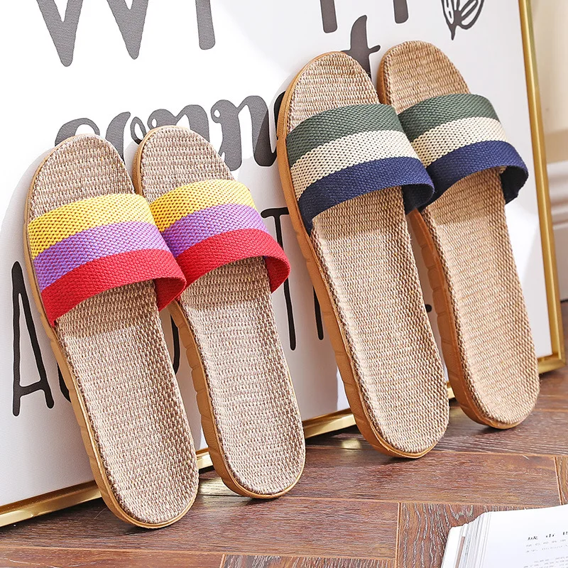 

Hemp Summer Women's Slippers Home Flat Designer Woman Shoes 2026 Casual Indoor Slides Couple Soft Sole Non-Slip Floor Large Size