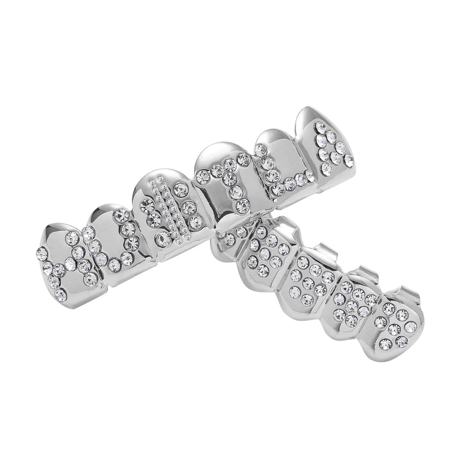 CZ Stones Teeth Grillz Caps Cubic Zircon Iced Out Micro Pave Top&Bottom Charm Grills Set For Men Women Hip Hop Xmas Jewelry