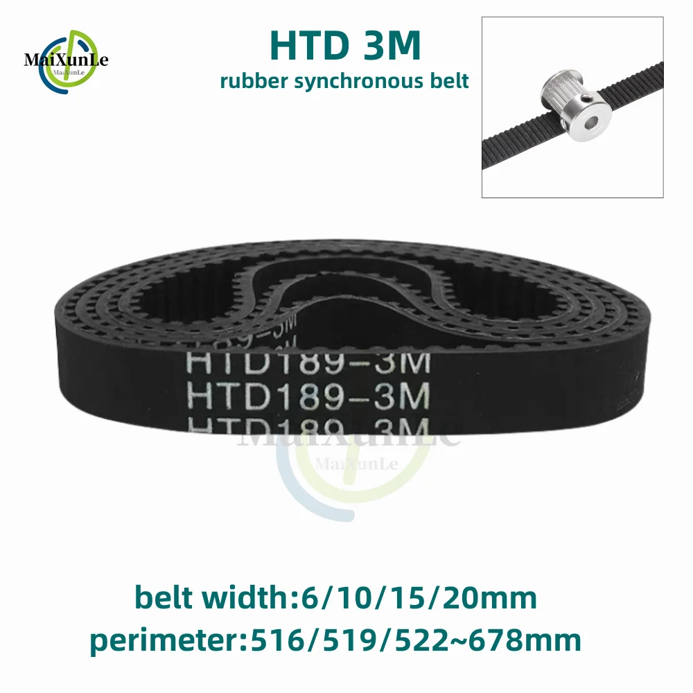 HTD 3M Synchronous Timing belt length 516/519/522/525/531/534/594/597/00/603/606/609/612/615/618/621/624/627~678mm Rubber closed