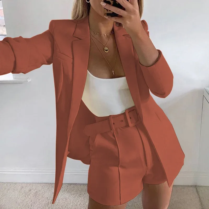 Elegant Women 2 Piece Blazer Set Sexy Fashion Office Lady Long Sleeve Lapel Coat Jacket Shorts Suit for Women Outfits Tracksuit