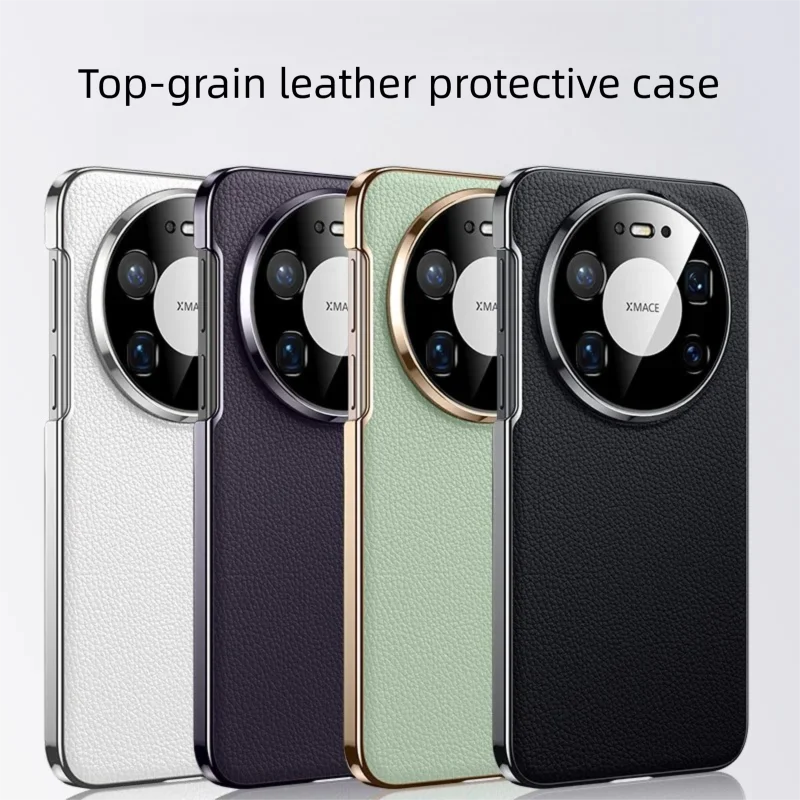 

Luxury Full-Grain Case for Huawei Mate 80 pro Max RS Genuine Leather Cover with Camera Lens Cutout Classical Lytchee Design
