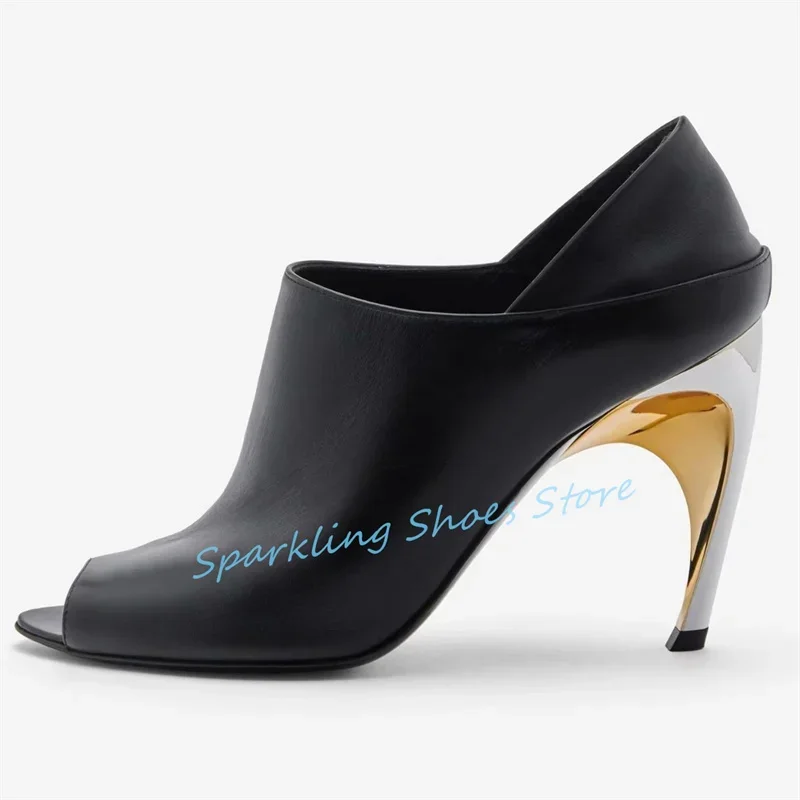 

Fashion Design Strange Heel Mixed Color Women Pumps Peep Toe High Heel Shallow Slip-on Sandals Ladies Party Dress Mules Shoes