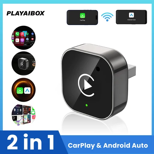 Adaptador inalámbrico 2 en 1 CarPlay Android Auto Plug & Play convertir con cable a Dongle inalámbrico para coches con cable CarPlay de fábrica