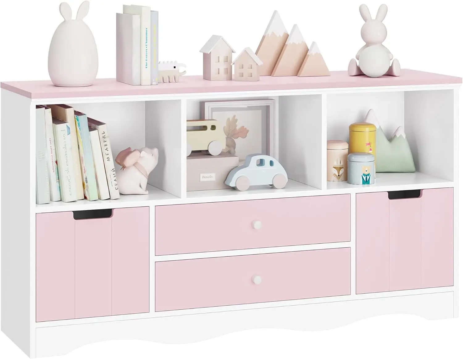 

51.2" Large Toy Storage Organizer with 2 Drawers and 3, Toy Organizers and Storage for Books or Dolls, Bookshelf