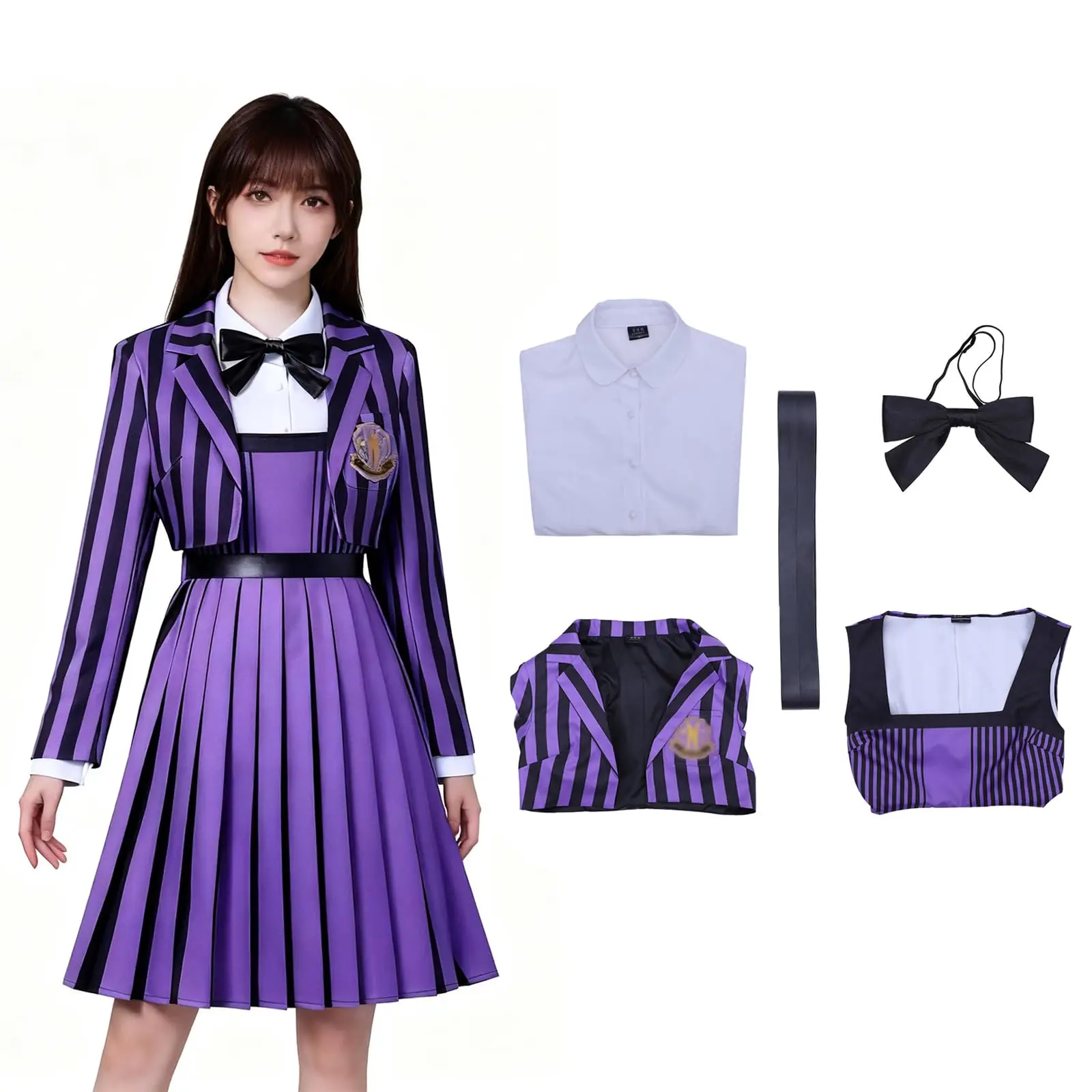 

Enid Sinclair Costume for Women Aldult Addams Purple Blazer Jacket Dress Halloween Cosplay Outfits Boys Girls