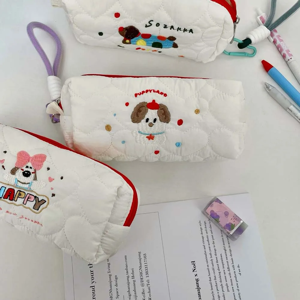 Mooie geborduurde hond puppy briefpapier tas desktop opslag met hanger touw Koreaanse stijl etui esthetische ins stijl