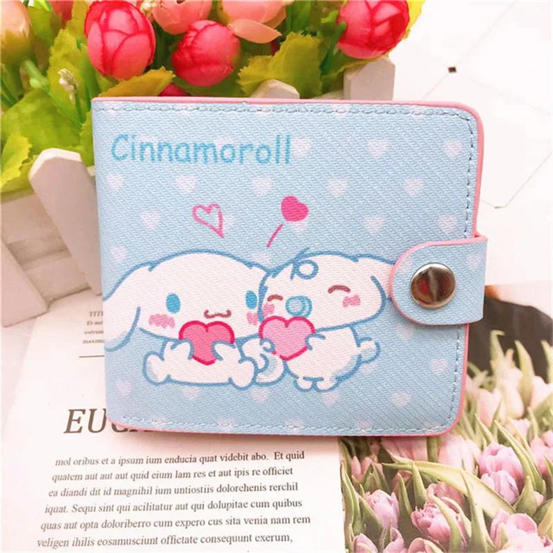 Kuromi Cinnamoroll Printing Purse for Girls, Folded Leather Wallet, ID Card Holders, Money Change Pouch