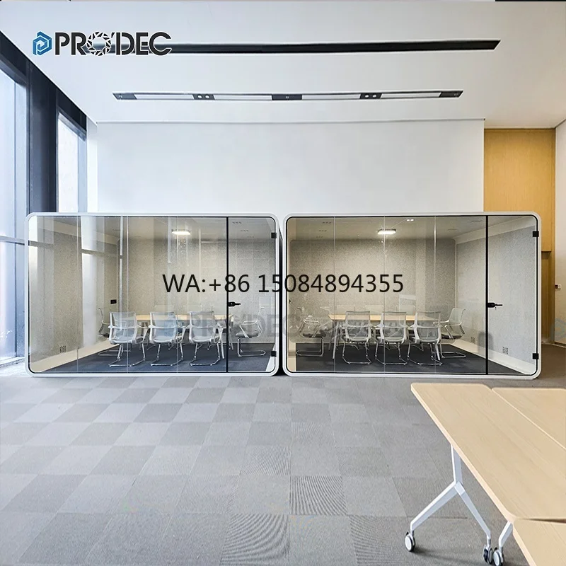 6 Person Meeting Pod Customized audi Fiberglass Metal Wooden Black White Telephone Booth