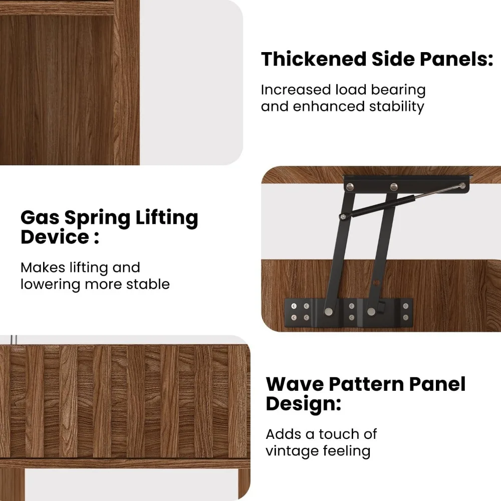 طاولة قهوة مع مساحة تخزين، طاولة قهوة مخددة لغرفة المعيشة، مساحة صغيرة للمنزل والمكتب، طاولة طعام خشبية، 39.5 بوصة،